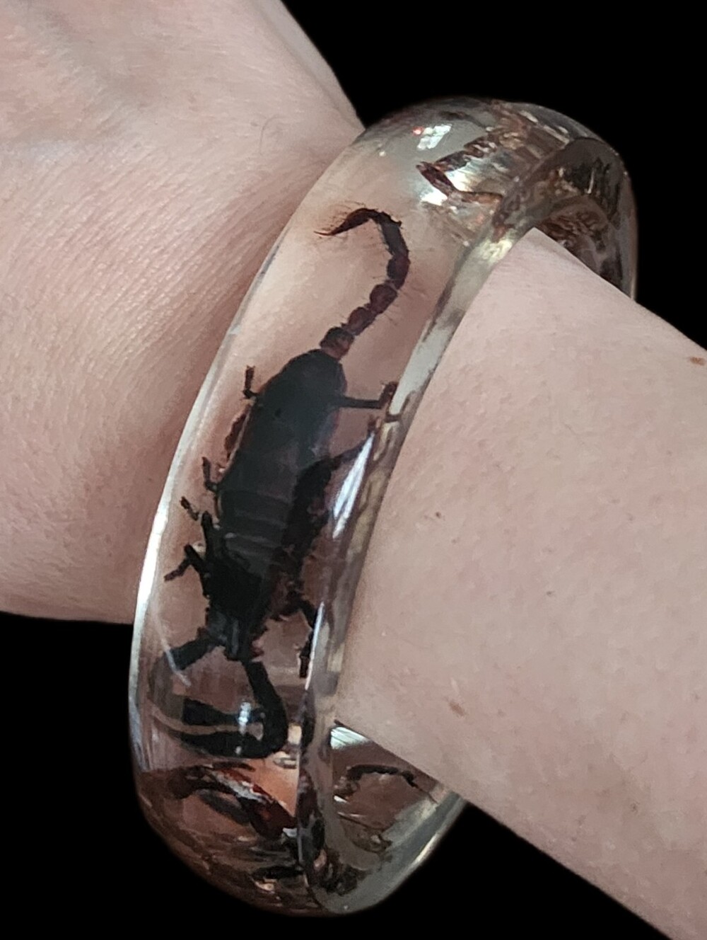 Vintage Clear Lucite Incapsulated Scorpion Bangle